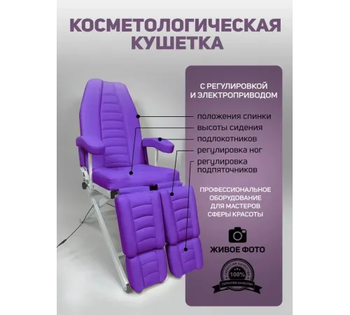 Кресло педикюрное - косметологическое с электроприводом Вегас фиолетовое