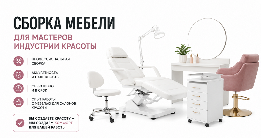 Профессиональная и качественная сборка мебели салону красоты, тележки, кушетки, стулья