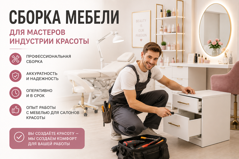Мастер выполняет профессиональную сборку мебели для салона красоты