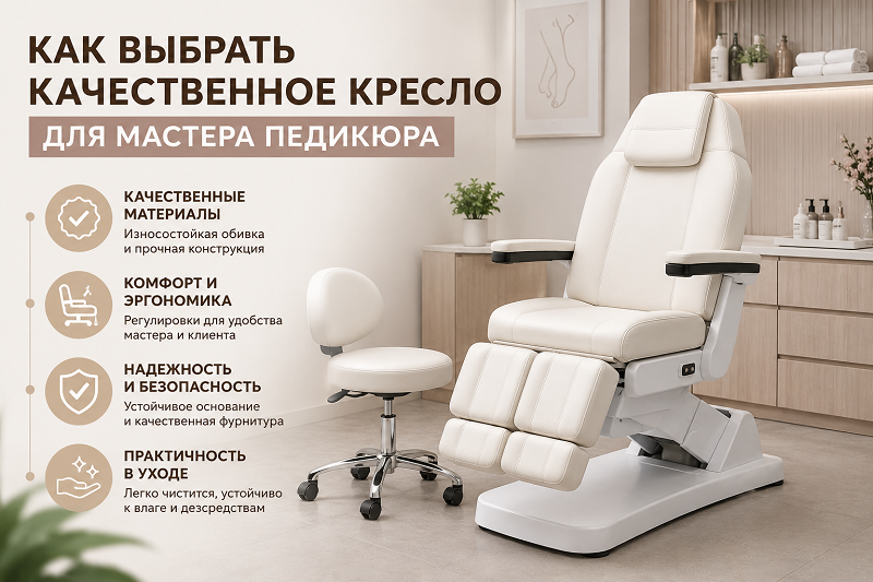 Выбираем качественное кресло для мастера педикюра: практичное, качественные материалы, с регулировкой, комфортное для клиента и мастера.